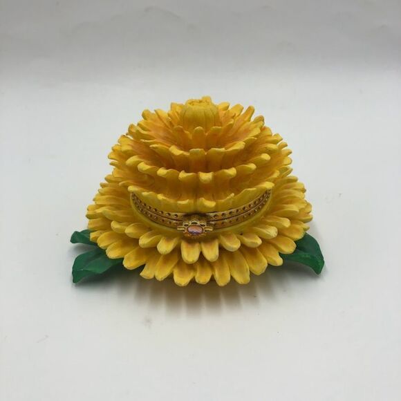 Vintage Trinket Keepsake Box Yellow Flower Design Hinged Collectible Sto… - Picture 3 of 10